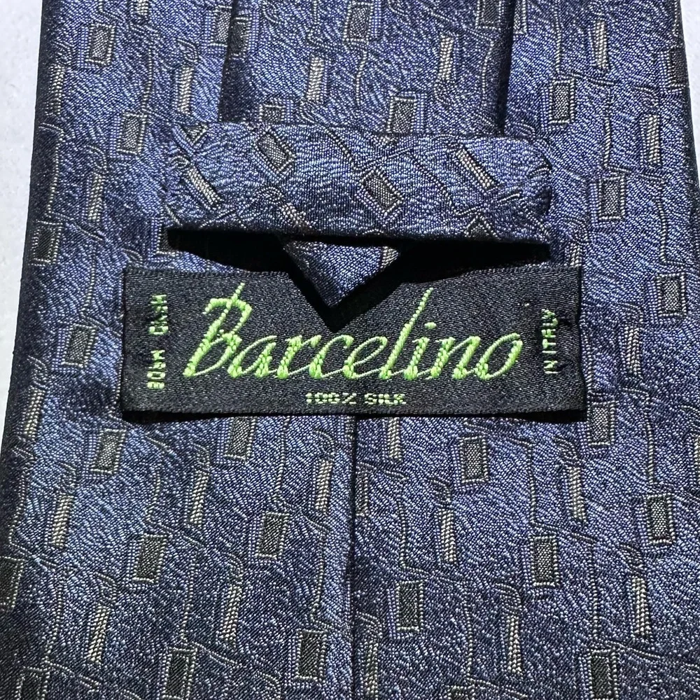 BARCELINO HANDMADE ITALIAN BLUE, GRAY, & BLACK BLOCK SILK TIE ELEGANCE REDEFINED
